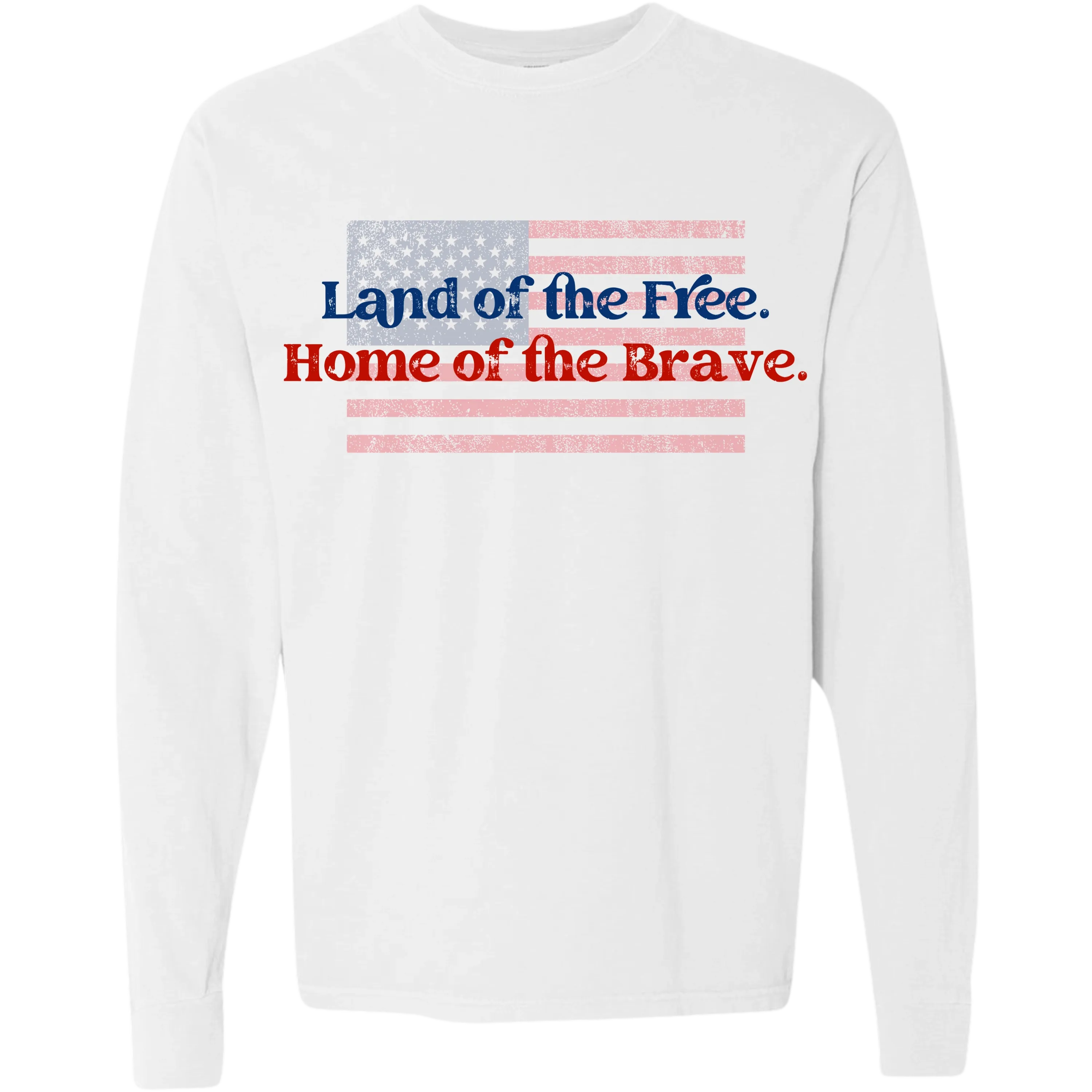 Patriotic USA Flag Long Sleeve T-Shirt - Land of the Free Home of the Brave